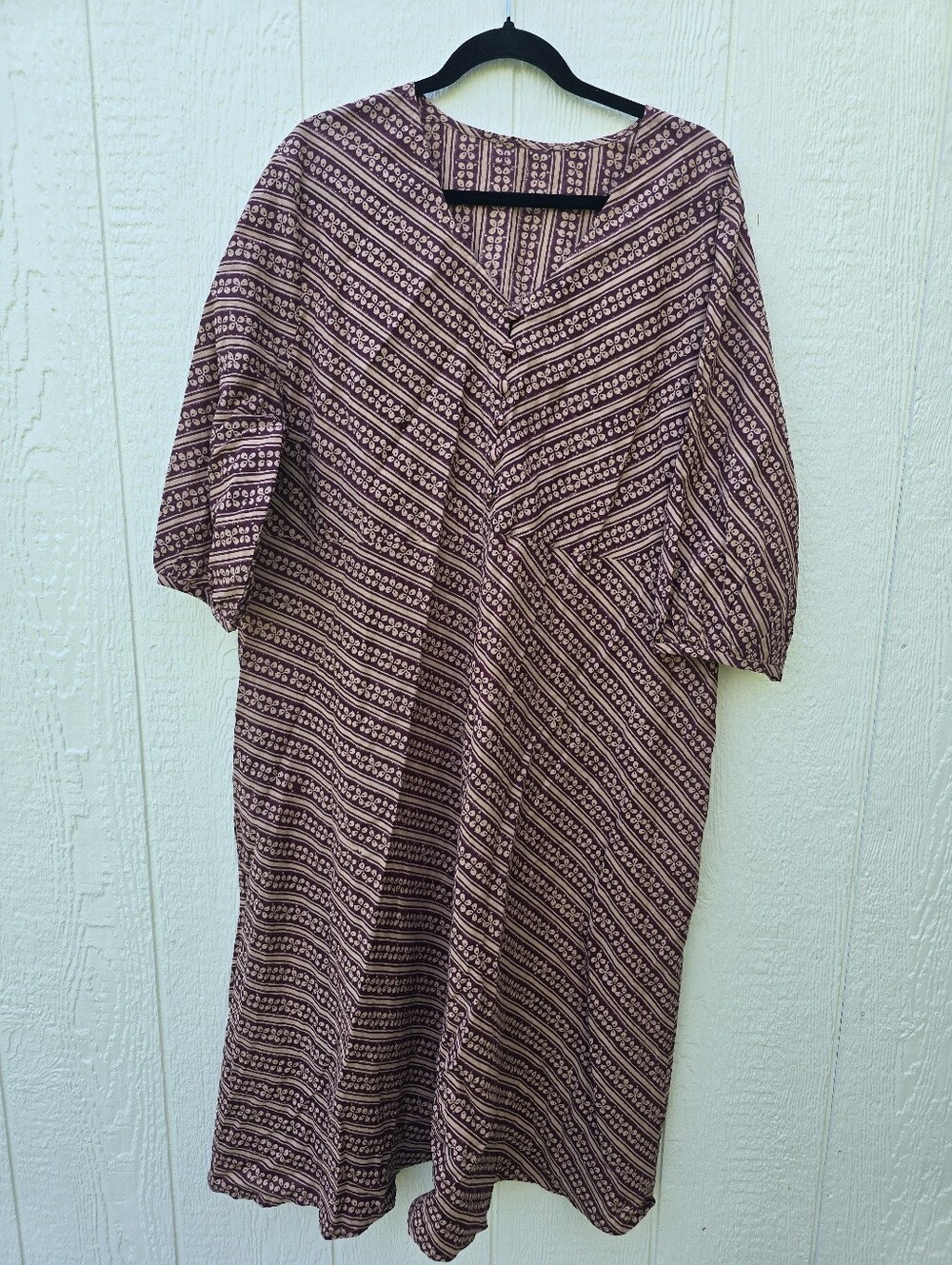 Gudrun Sjoden Patterned V-Neck Midi Dress Organic Cotton Mauve Burgundy XXL